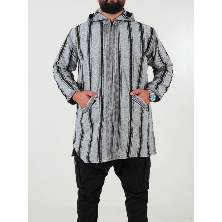 Manteau berbère en laine - gris noir