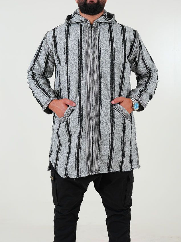 Manteau berbère en laine - gris noir