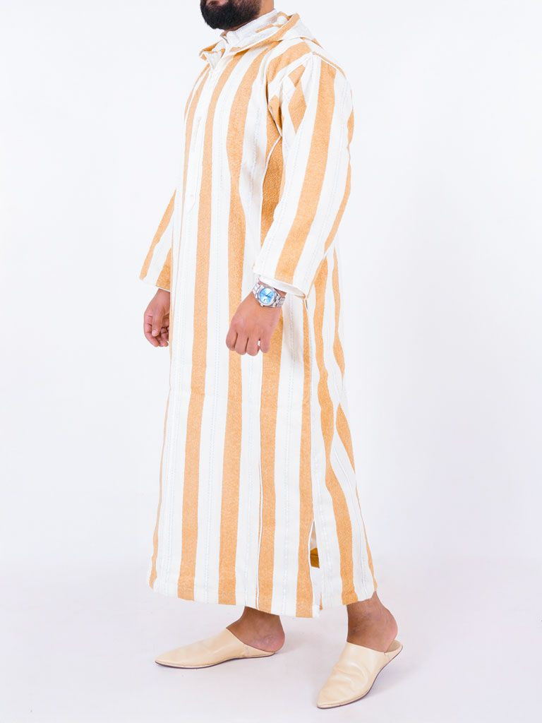 Djellaba marocaine Ouazzania rayée - Blanc/or