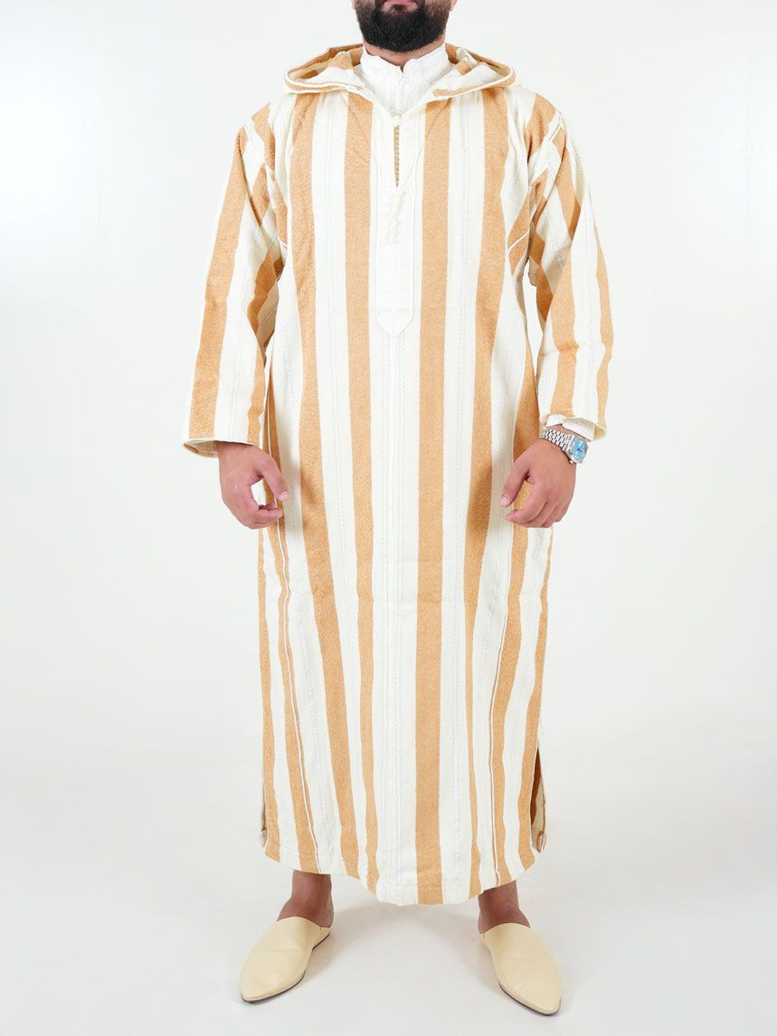 Djellaba marocaine Ouazzania rayée - Blanc/or