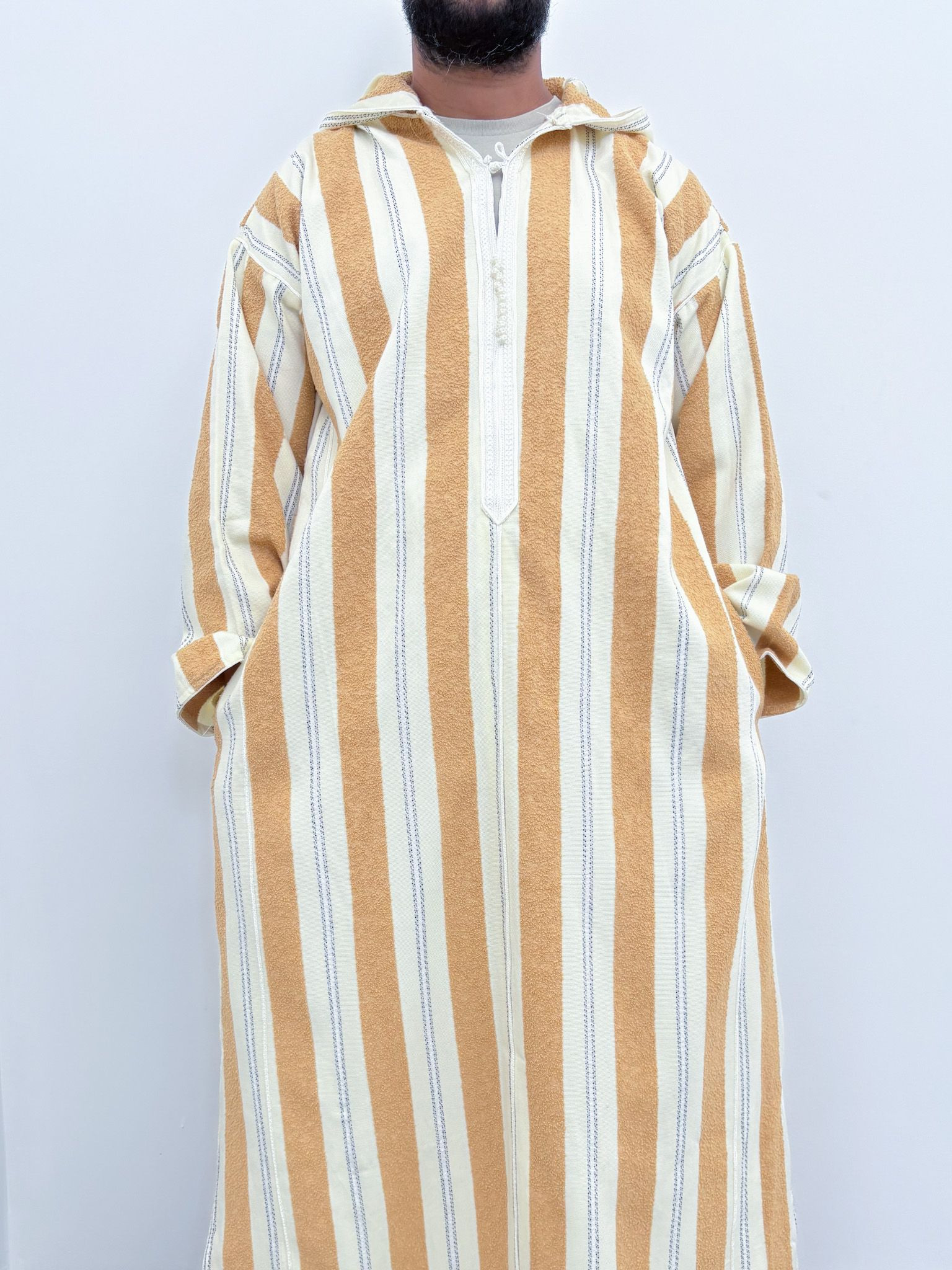Djellaba marocaine Ouazzania rayée - Blanc/or