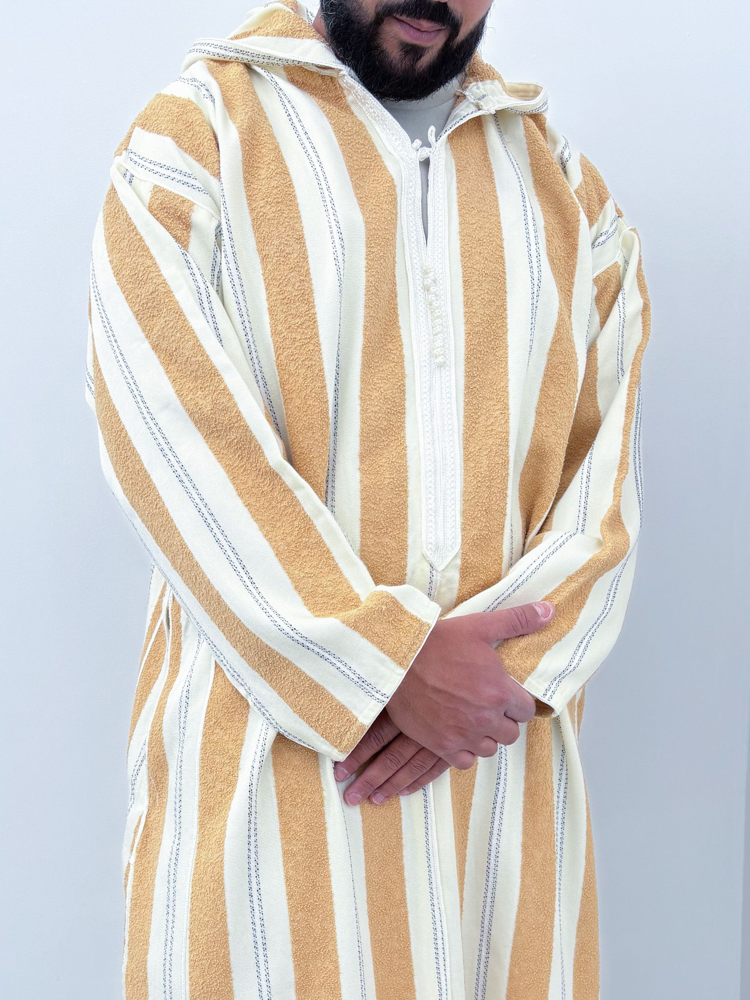 Djellaba marocaine Ouazzania rayée - Blanc/or