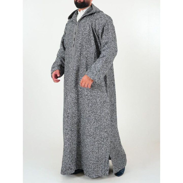 Djellaba marocaine Ouazzania hiver - Gris foncé uni