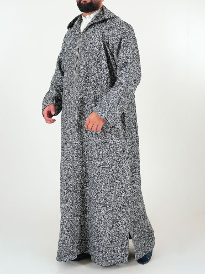 Djellaba marocaine Ouazzania hiver - Gris foncé uni