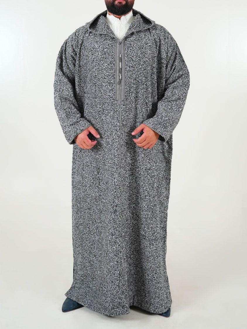 Djellaba marocaine Ouazzania hiver - Gris foncé uni