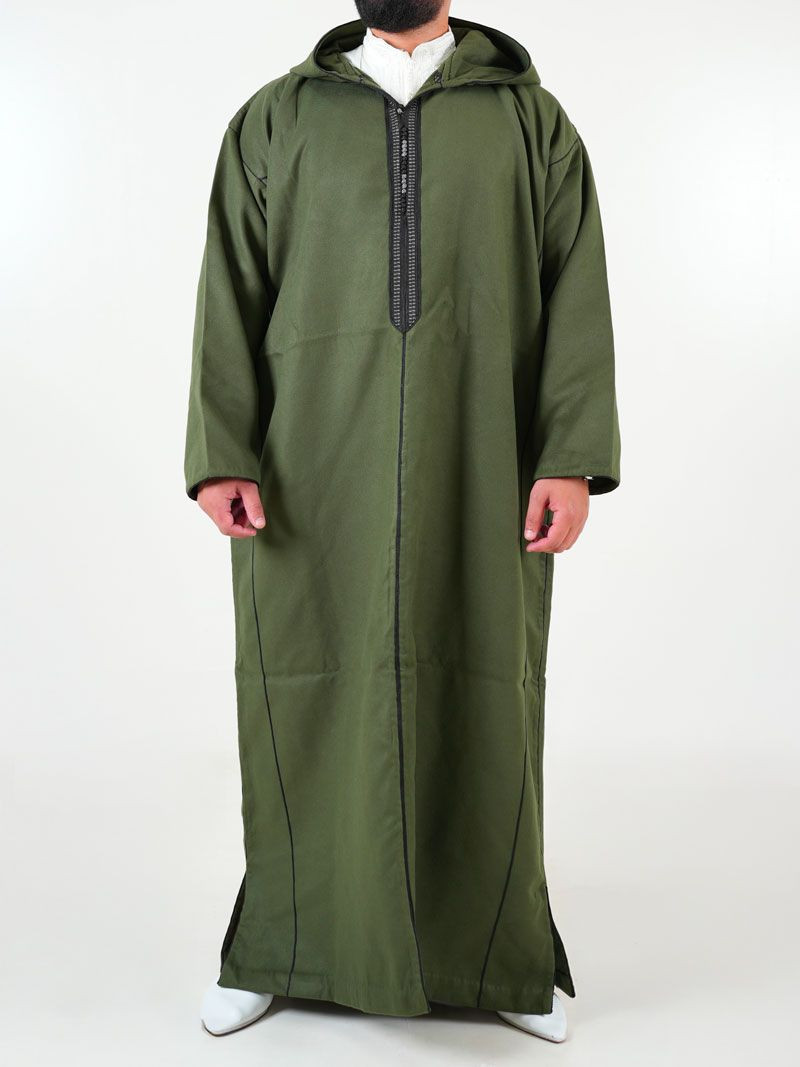 Djellaba marocaine Cachemire - vert kaki