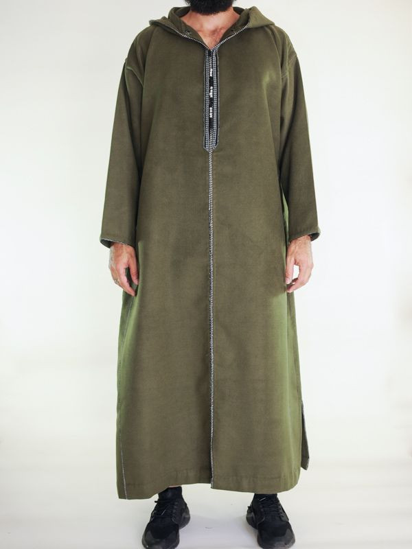 Djellaba marocaine Cachemire - vert kaki