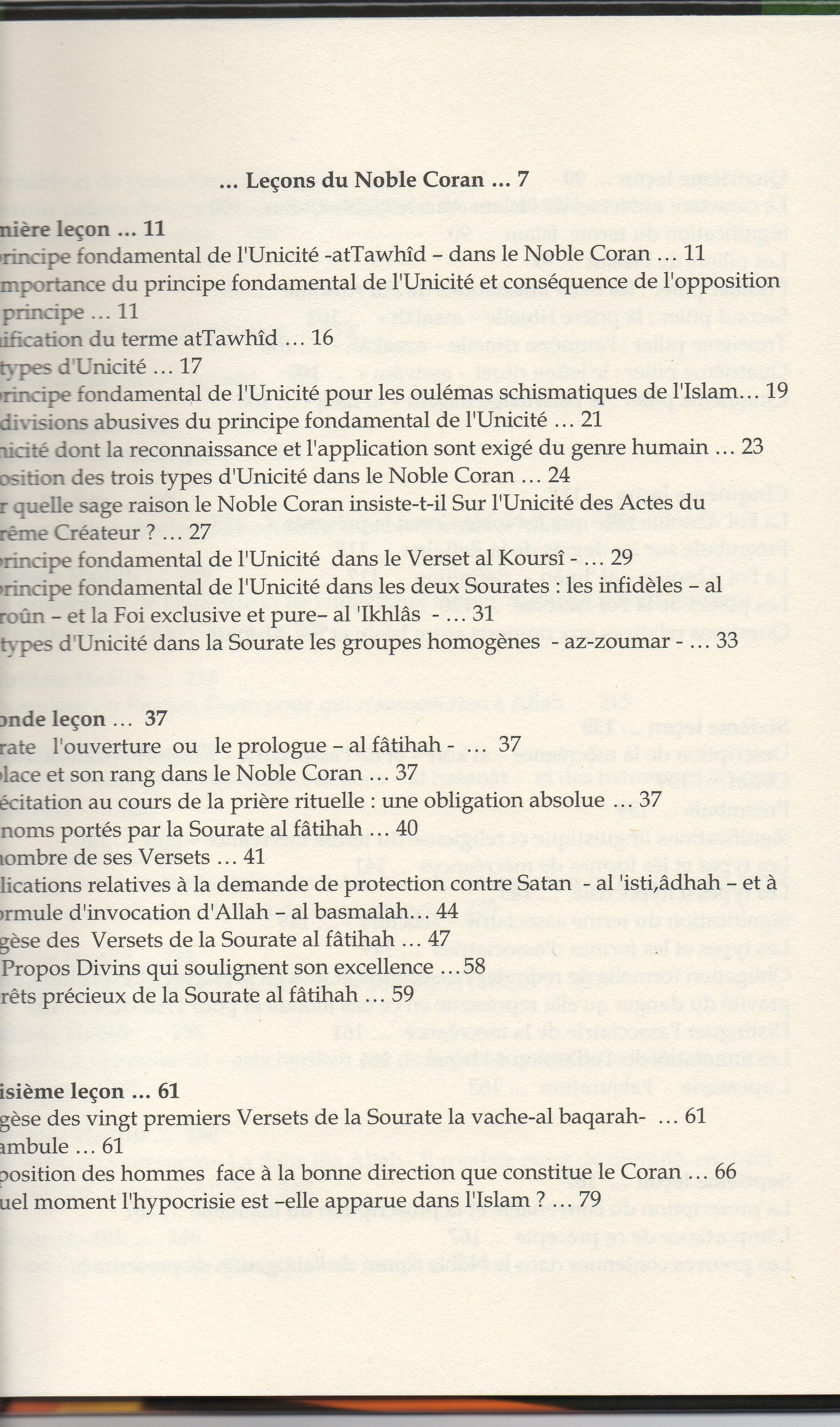 Leçons du Coran et de la Sunna authentique