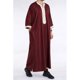 Gandoura marocaine Bordeaux / Broderie Blanche