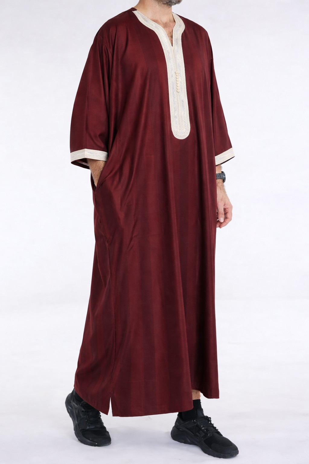 Gandoura marocaine Bordeaux / Broderie Blanche
