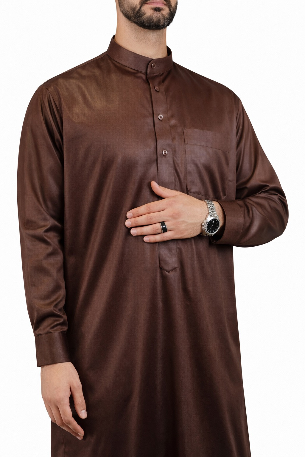 Qamis Saoudien marron - Satiné
