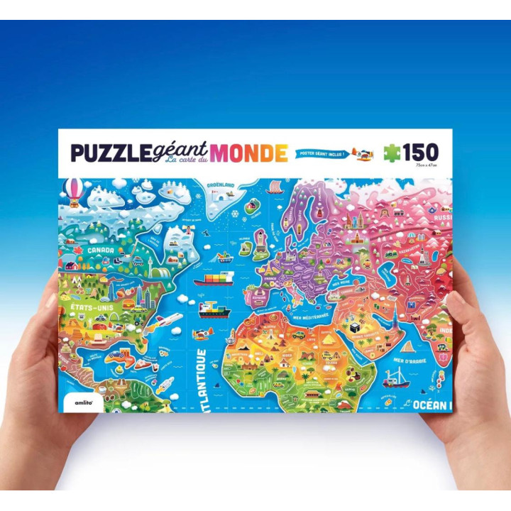 Puzzle géant la carte du monde - 150 pièces - Amlito