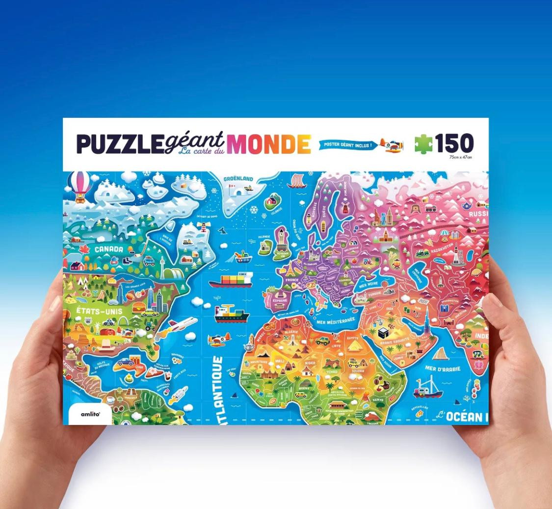 Puzzle géant la carte du monde - 150 pièces - Amlito
