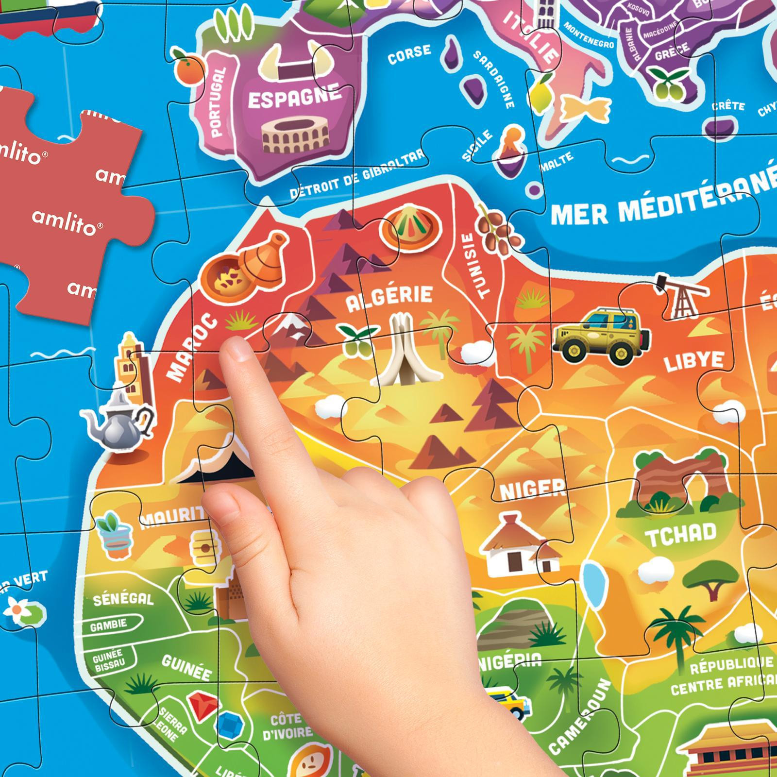 Puzzle géant la carte du monde - 150 pièces - Amlito