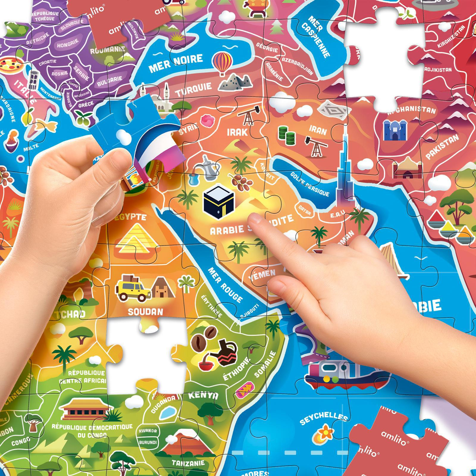 Puzzle géant la carte du monde - 150 pièces - Amlito