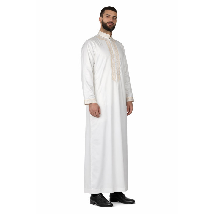 Qamis sultan avec broderie - Blanc / Doré