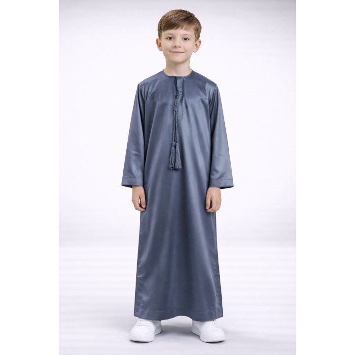 Qamis emirati enfant satiné - Gris foncé
