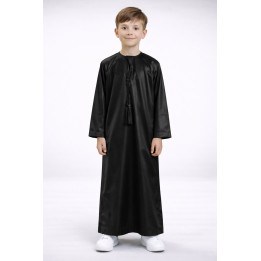 Qamis emirati enfant satiné - Noir