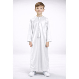 Qamis emirati enfant satiné - Blanc