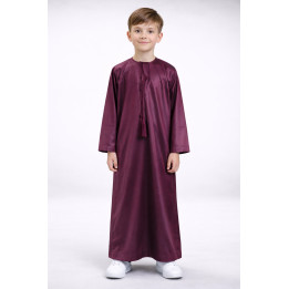 Qamis emirati enfant satiné - Bordeaux