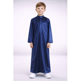 Qamis Enfant saoudien satiné - Bleu marine