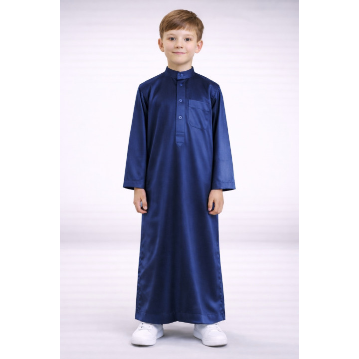 Qamis Enfant saoudien satiné - Bleu marine