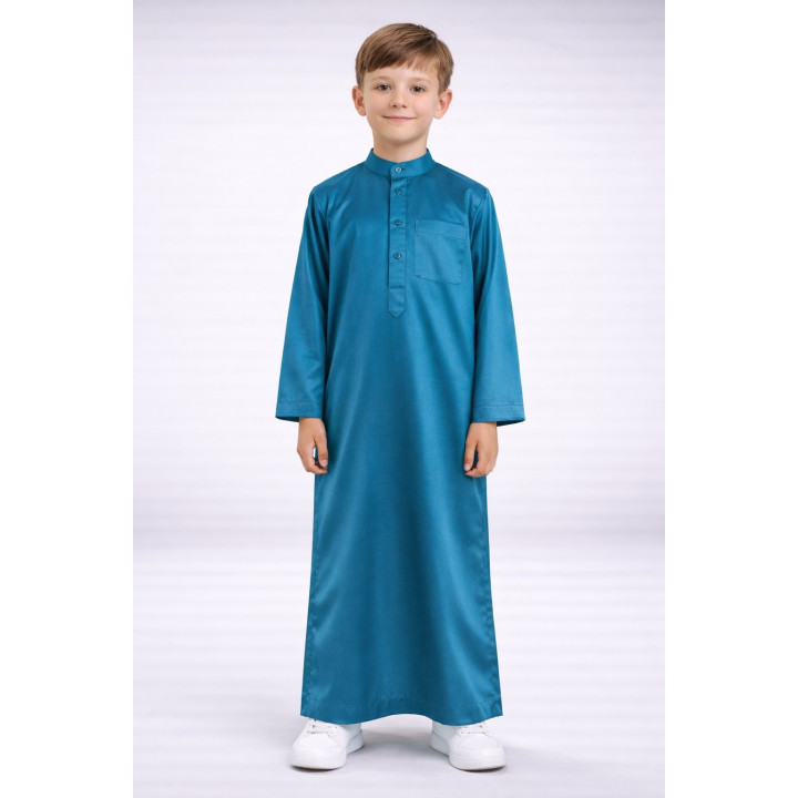 Qamis Enfant saoudien satiné - vert bleuté