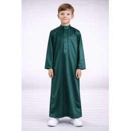 Qamis Enfant saoudien satiné - Vert bouteille