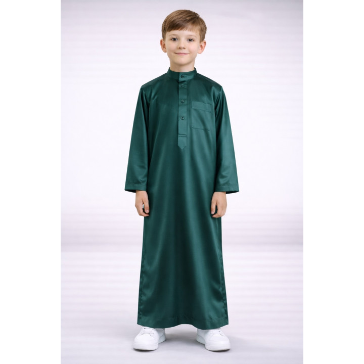 Qamis Enfant saoudien satiné - Vert bouteille