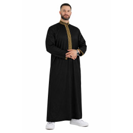 Qamis sultan avec broderie | Le qamis noir et doré par excellence