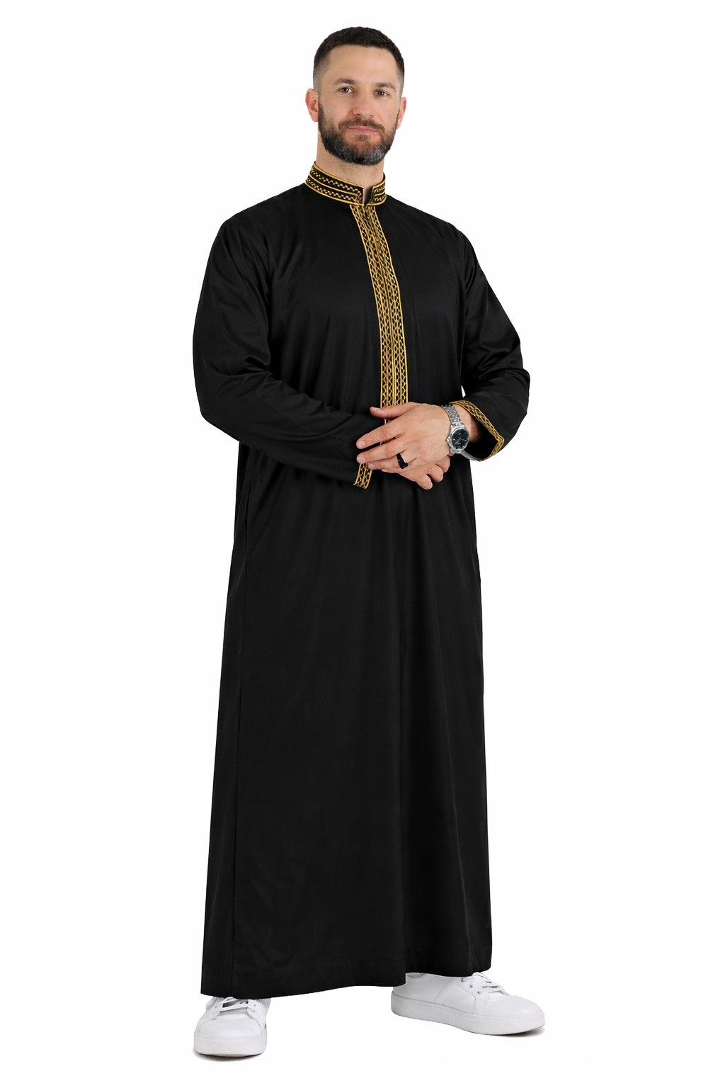 Qamis sultan avec broderie | Le qamis noir et doré par excellence