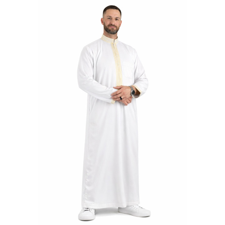 Qamis sultan avec broderie - Blanc / Doré