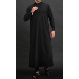 Qamis Long Eminence - Noir broderie Doré - Qabail