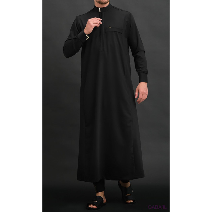 Qamis Long Eminence - Noir broderie Doré - Qabail