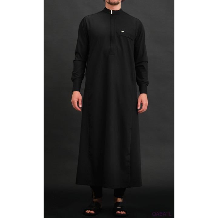 Qamis Long Eminence - Noir broderie Doré - Qabail