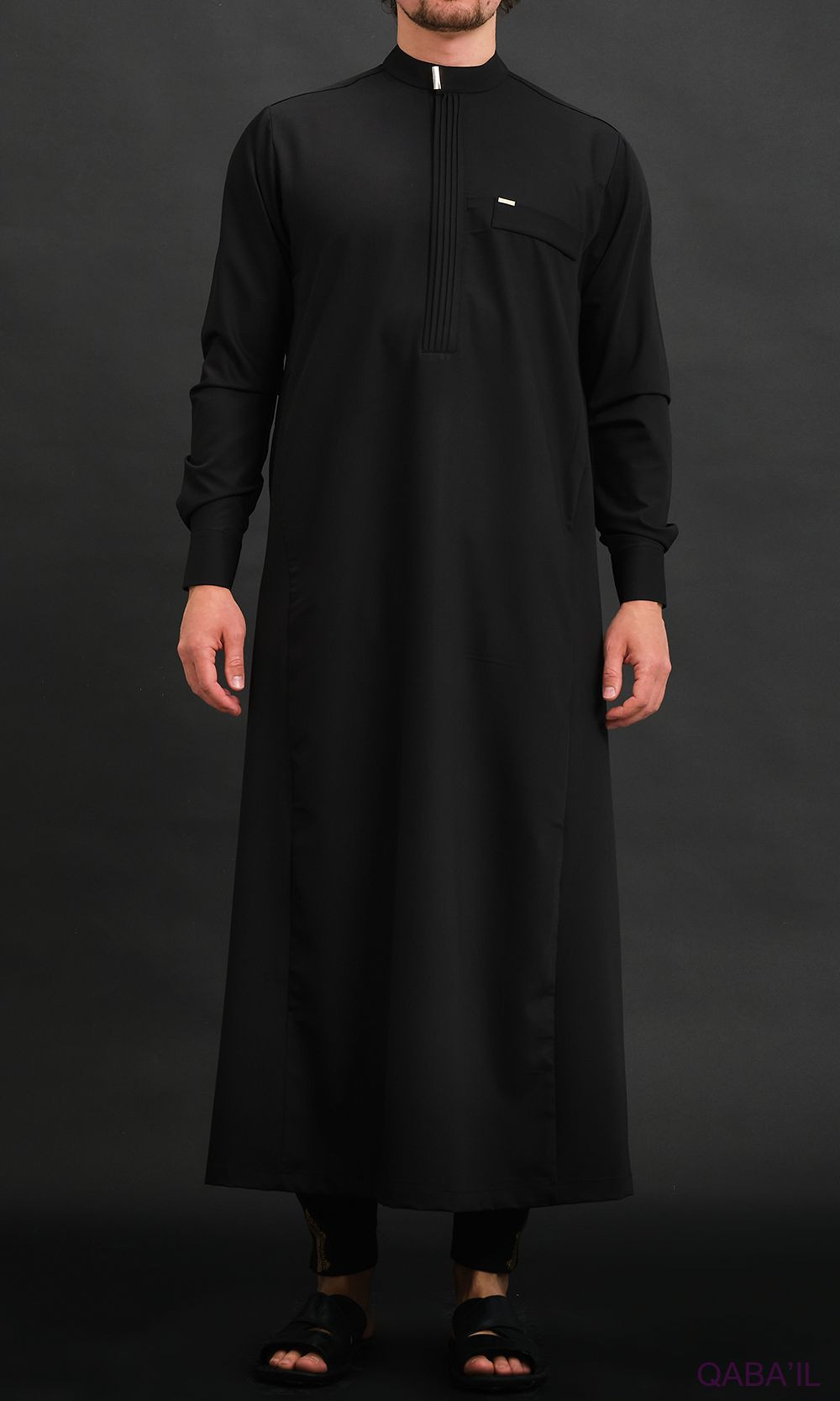 Qamis Long Eminence - Noir broderie Doré - Qabail