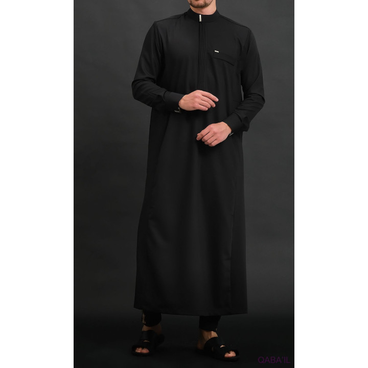 Qamis Long Eminence - Noir broderie Doré - Qabail