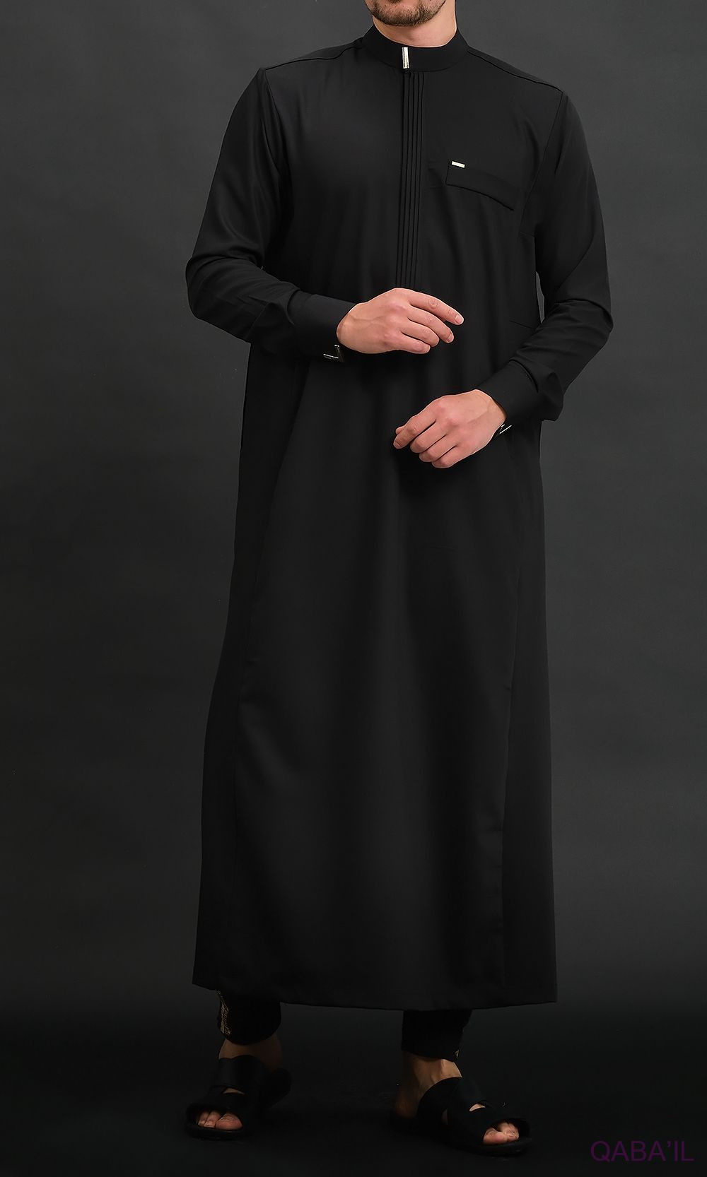 Qamis Long Eminence - Noir broderie Doré - Qabail