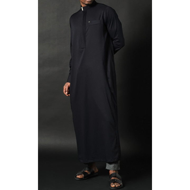 Qamis Long Eminence - Noir broderie Doré - Qabail