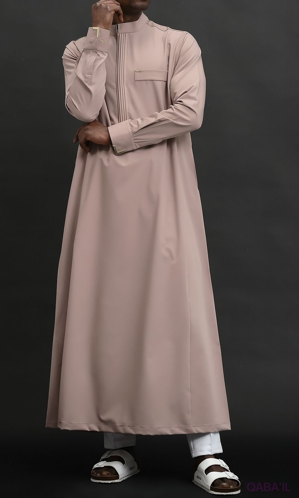 Qamis Long Eminence - Noir broderie Doré - Qabail