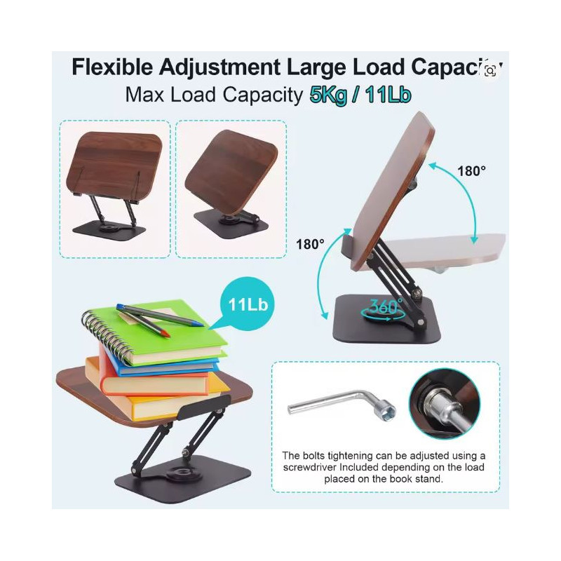 Pupitre porte Coran réglable – Support de lecture rotatif 360° Ergonomique