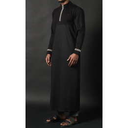 Qamis Long Eminence - Noir broderie Doré - Qabail