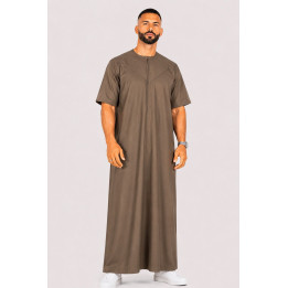 Qamis emirati coton manches courtes marron clair