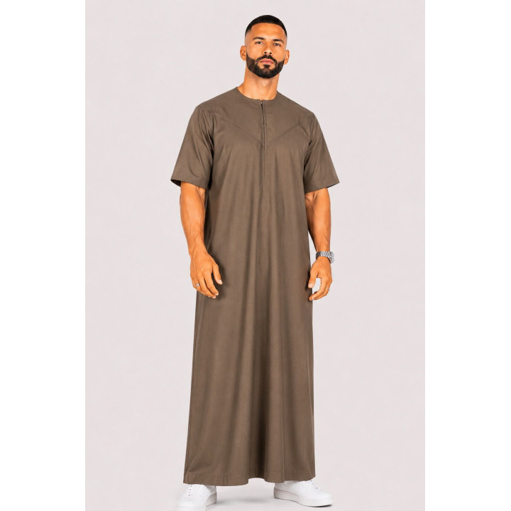 Qamis emirati coton manches courtes marron clair
