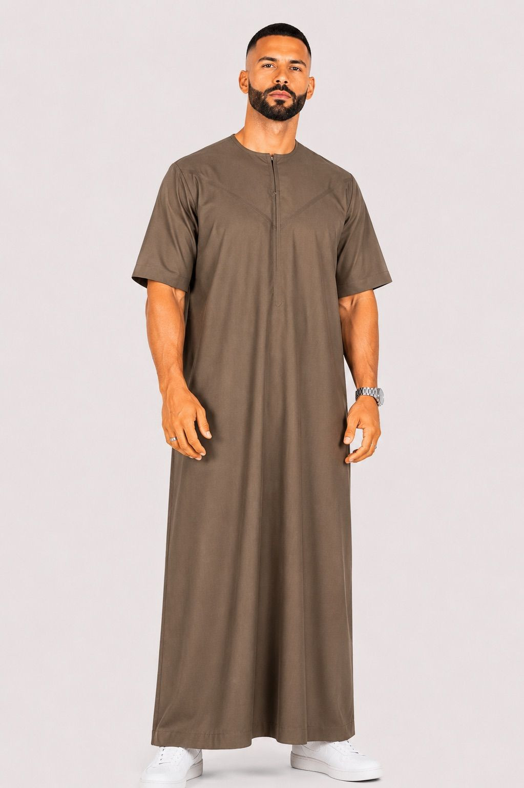 Qamis emirati coton manches courtes marron clair