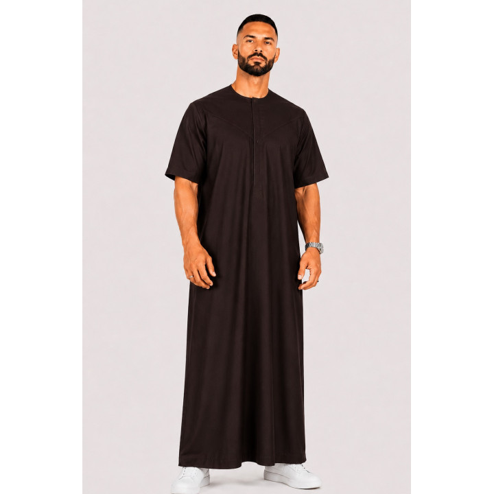Qamis emirati coton manches courtes marron foncé