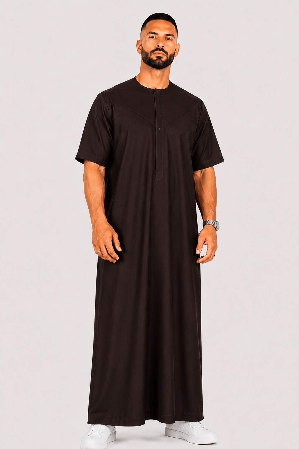 Qamis emirati coton manches courtes marron foncé