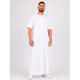 Qamis emirati coton manches courtes Blanche