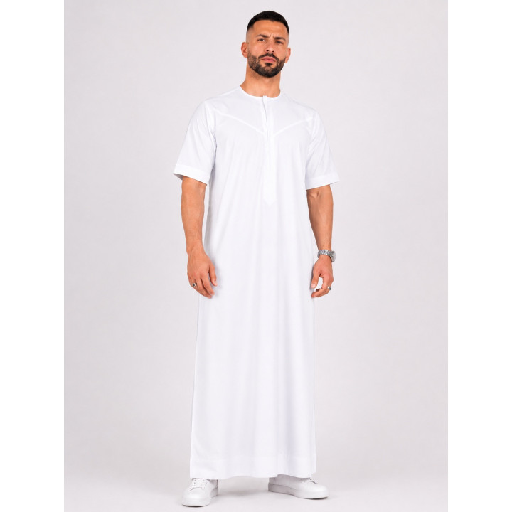 Qamis emirati coton manches courtes Blanche