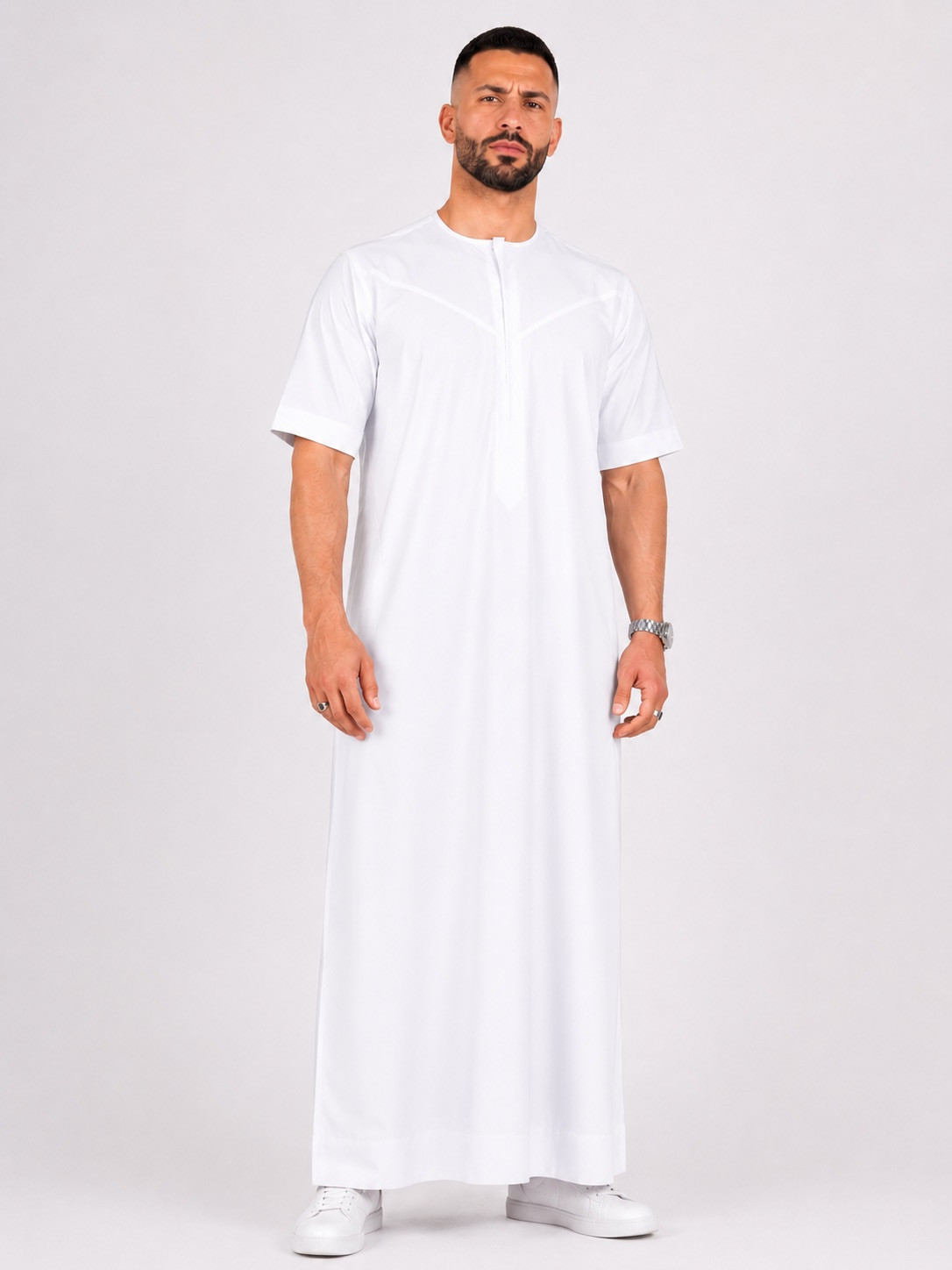 Qamis emirati coton manches courtes Blanche